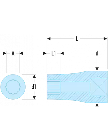 Douille 1/4 longues 12 pans en pouces R.1/4EL