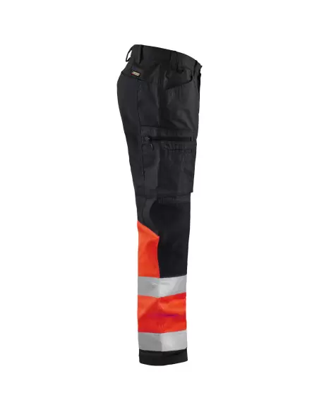 Pantalon artisan haute-visibilité +stretch Noir/Rouge fluo | 155118119955 - Blaklader